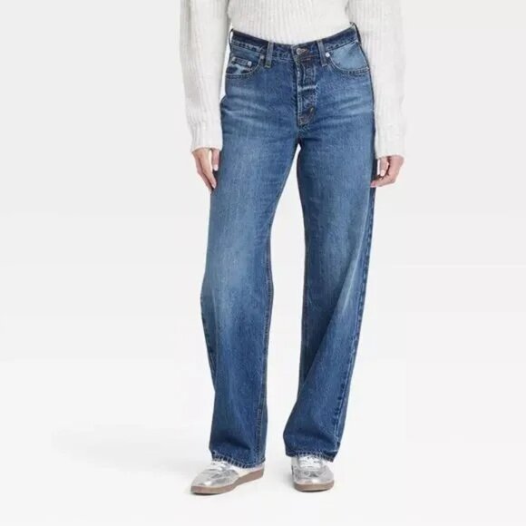 Universal Thread Mid Rise 90s Baggy Jeans 14 LONG Target Medium Wash Blue NEW - Picture 1 of 11
